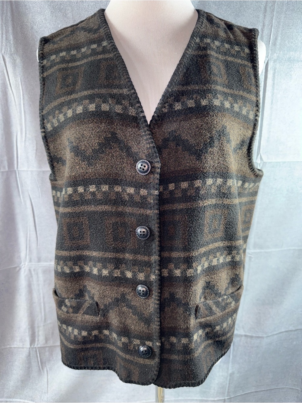 3008-Tribal Brown and Gray Patterned Fleece Vest